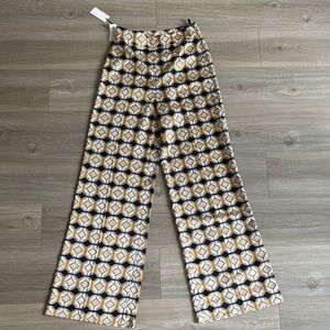 Aritzia/ Babaton Geometric Patterned Straight Leg Pants - Gold, Black, Cream